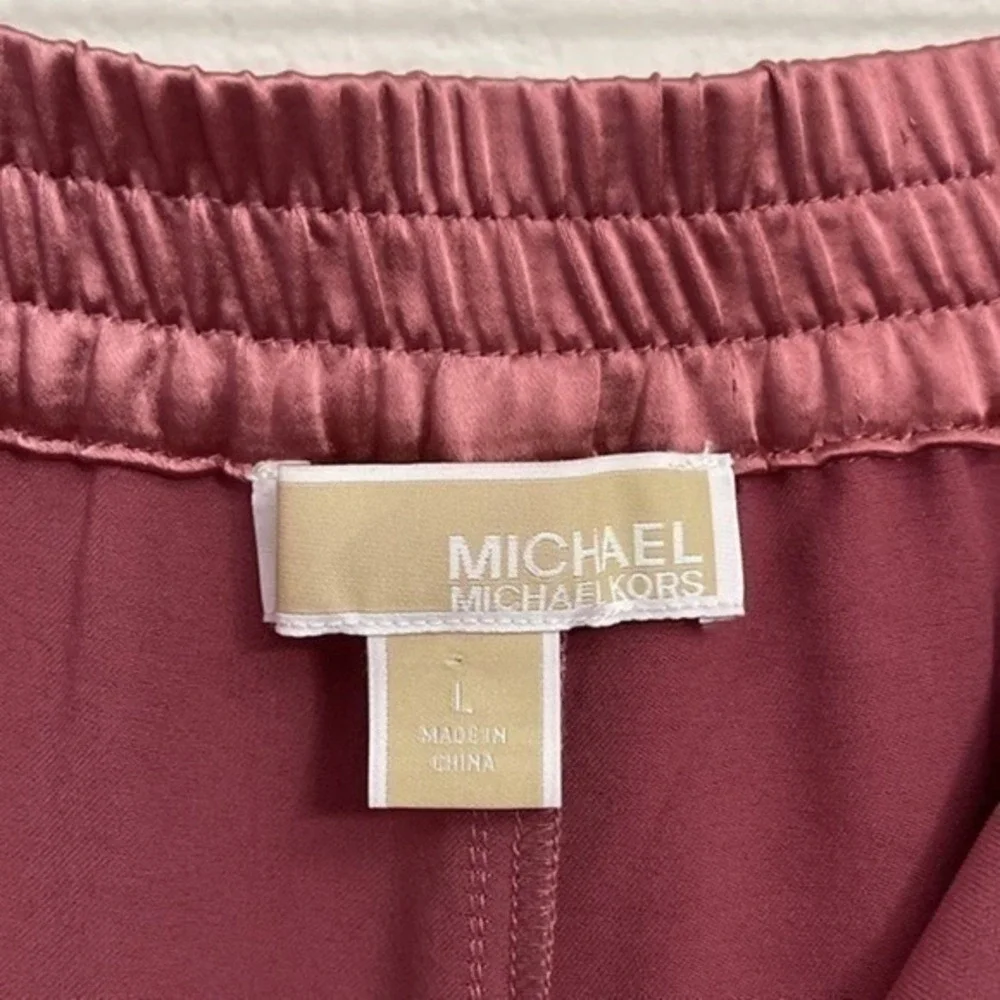 NWT Michael Michael Kors Dusty Rose‎ Satin Wide Leg Cargo Pants Women's L Large